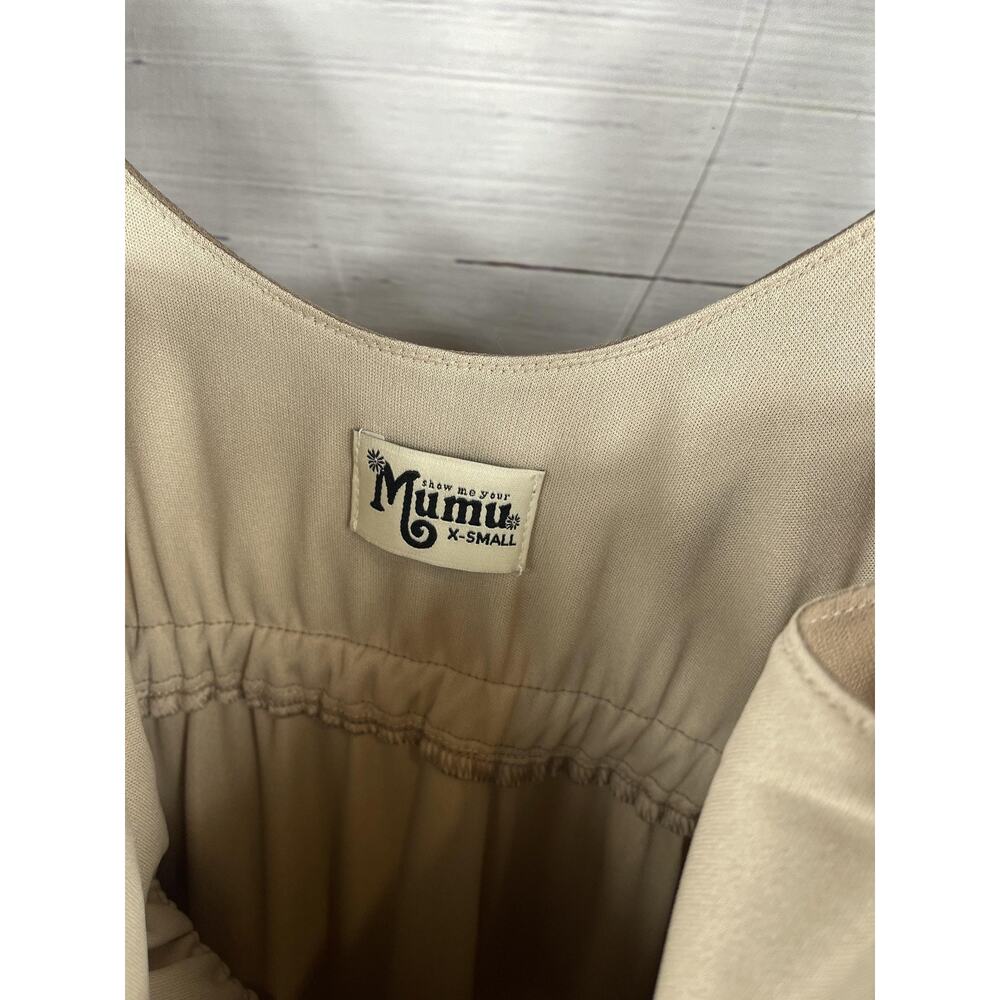 Show Me Your Mumu Dress Women's SZ XS Taupe Maxi Ruffle Overlay Spaghetti Strap - Picture 4 of 7